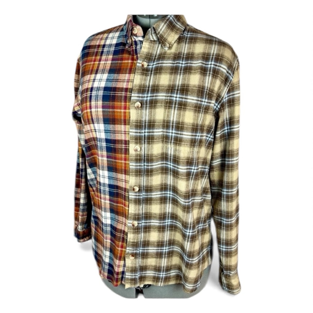 Hand Crafted 1/2 & 1/2 Plaid FlannelShirt Men's M-L